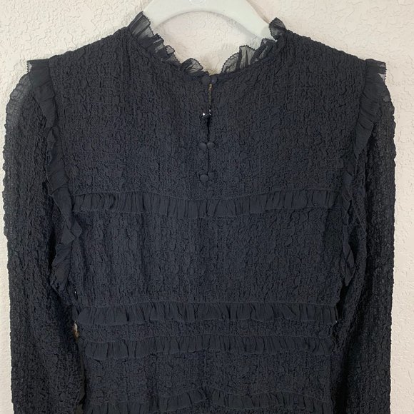 ULLA JOHNSON Black Silk Gia Dress Smocked 8 - Picture 8 of 10